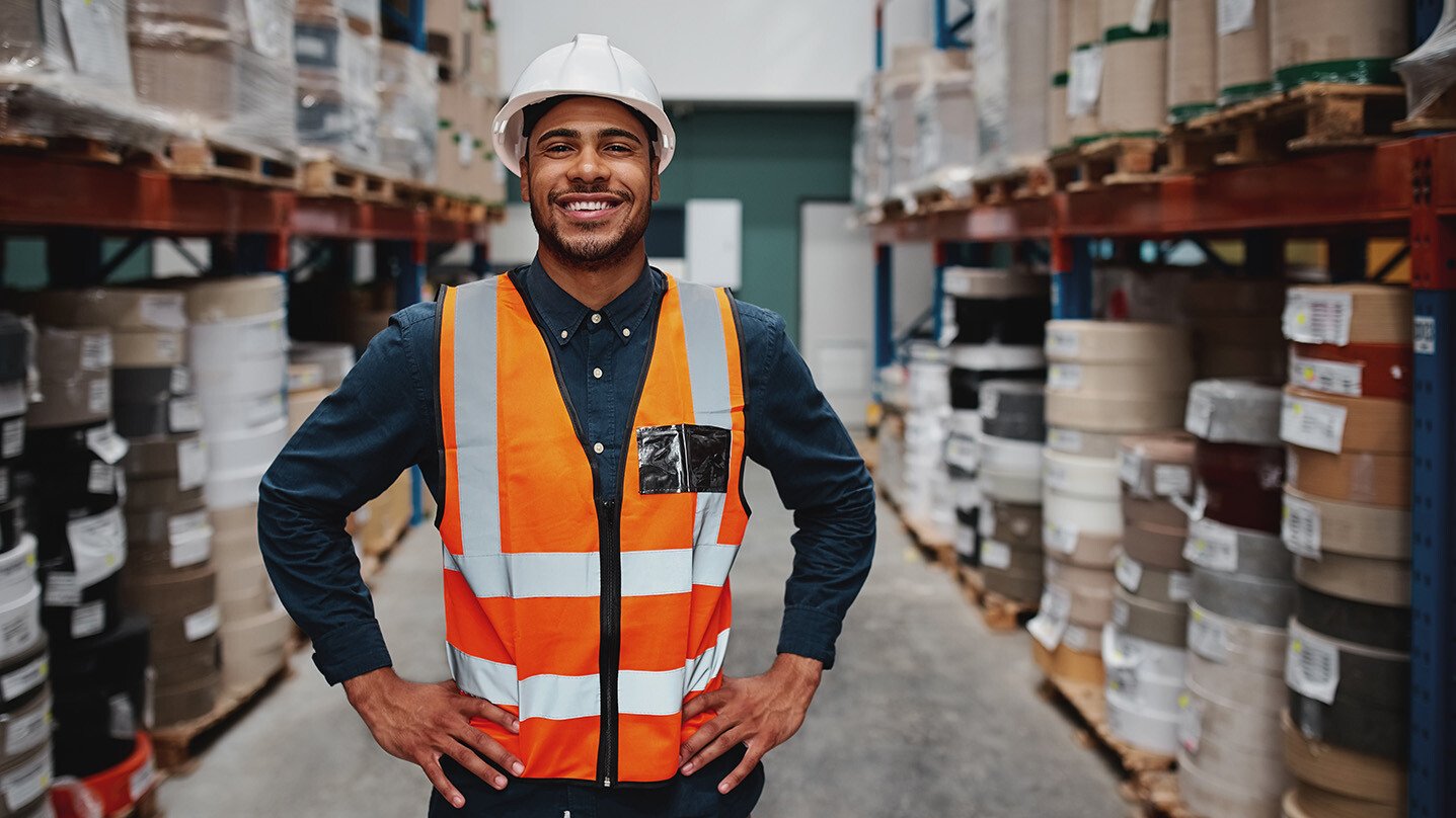 smiling warehouse worker